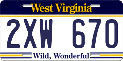 WV license plate 2XW670