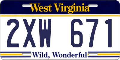 WV license plate 2XW671
