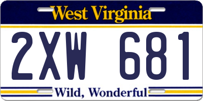 WV license plate 2XW681