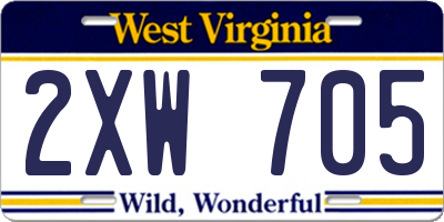 WV license plate 2XW705