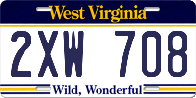 WV license plate 2XW708