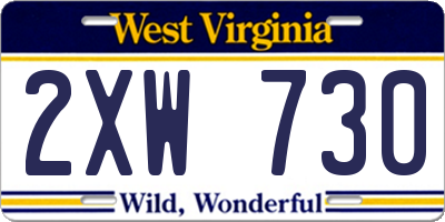 WV license plate 2XW730