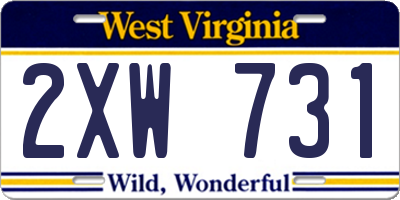 WV license plate 2XW731