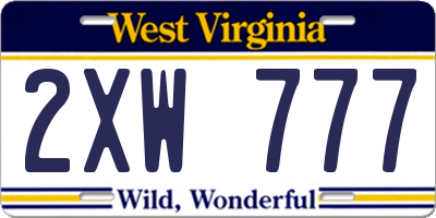 WV license plate 2XW777