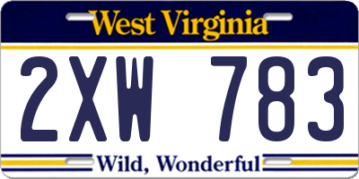 WV license plate 2XW783