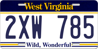 WV license plate 2XW785