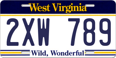 WV license plate 2XW789
