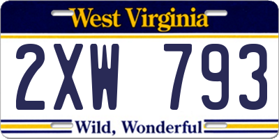 WV license plate 2XW793