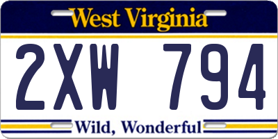 WV license plate 2XW794