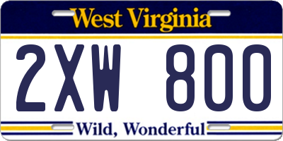 WV license plate 2XW800