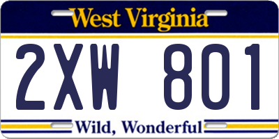 WV license plate 2XW801