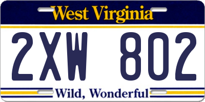 WV license plate 2XW802