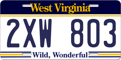 WV license plate 2XW803