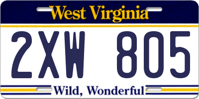 WV license plate 2XW805