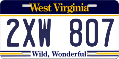 WV license plate 2XW807