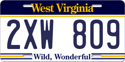 WV license plate 2XW809