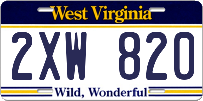 WV license plate 2XW820
