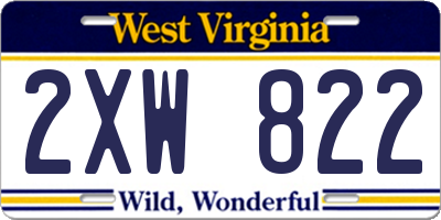 WV license plate 2XW822