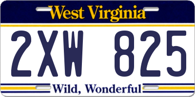 WV license plate 2XW825