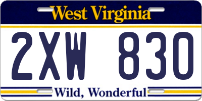 WV license plate 2XW830