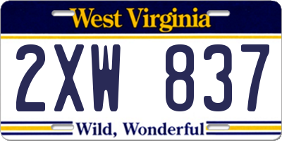 WV license plate 2XW837