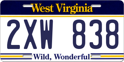 WV license plate 2XW838
