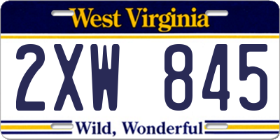 WV license plate 2XW845