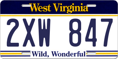 WV license plate 2XW847