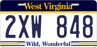 WV license plate 2XW848