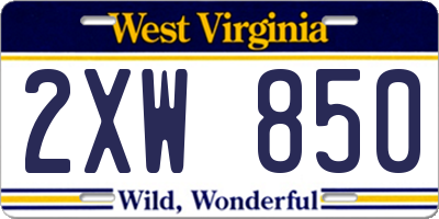 WV license plate 2XW850