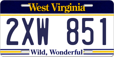 WV license plate 2XW851