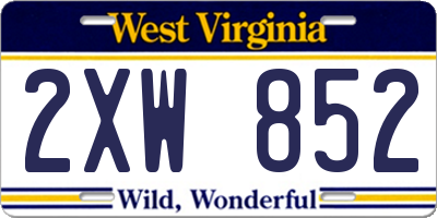 WV license plate 2XW852
