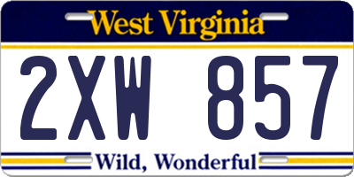 WV license plate 2XW857