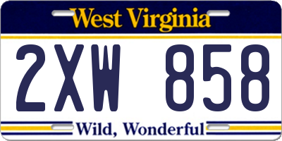 WV license plate 2XW858