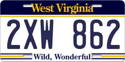 WV license plate 2XW862
