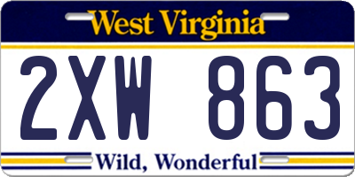 WV license plate 2XW863