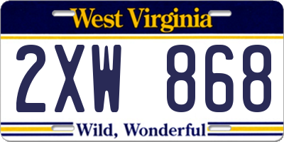 WV license plate 2XW868