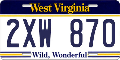 WV license plate 2XW870