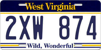 WV license plate 2XW874