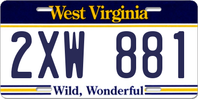 WV license plate 2XW881