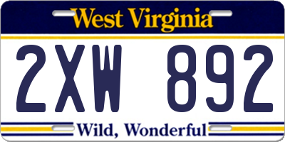 WV license plate 2XW892