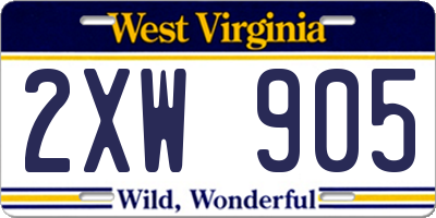 WV license plate 2XW905