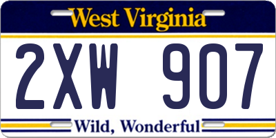 WV license plate 2XW907
