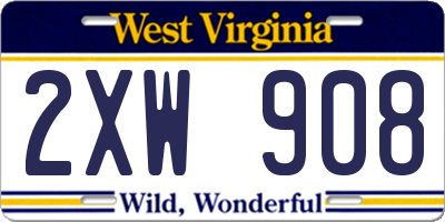 WV license plate 2XW908