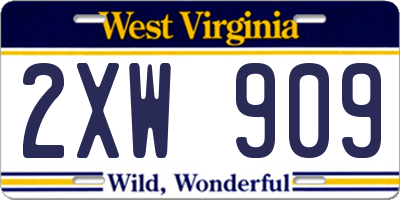 WV license plate 2XW909