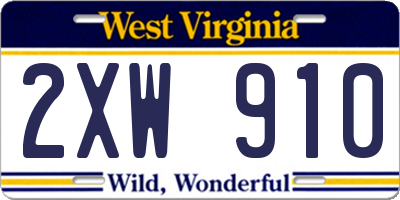 WV license plate 2XW910