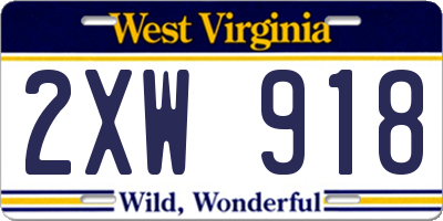 WV license plate 2XW918