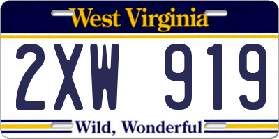 WV license plate 2XW919