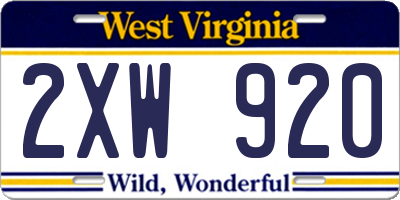 WV license plate 2XW920