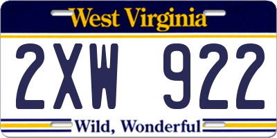 WV license plate 2XW922